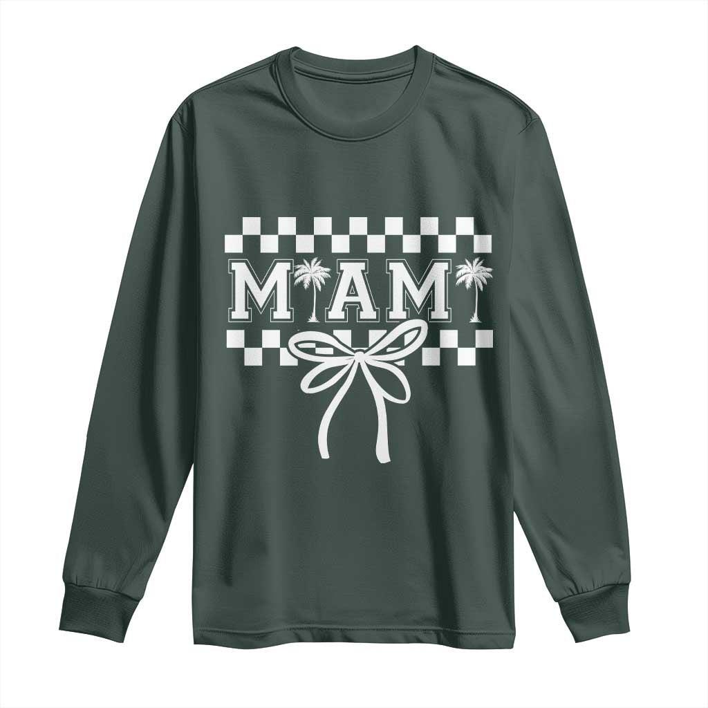 Preppy Miami Bow Aesthetic Long Sleeve Shirt Cute Checkered Palm Tree College Girl TS02 Dark Forest Green Print Your Wear
