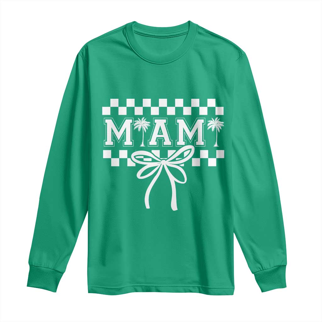 Preppy Miami Bow Aesthetic Long Sleeve Shirt Cute Checkered Palm Tree College Girl TS02 Irish Green Print Your Wear