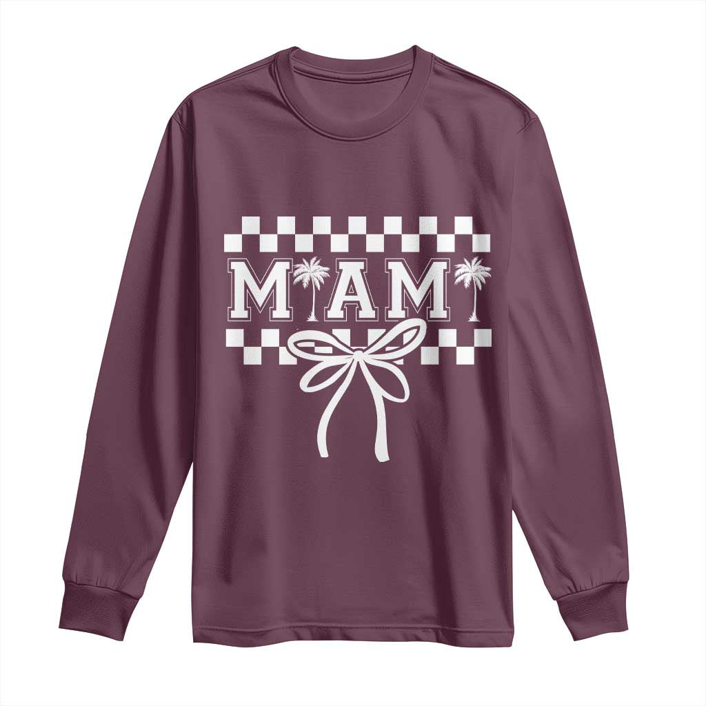 Preppy Miami Bow Aesthetic Long Sleeve Shirt Cute Checkered Palm Tree College Girl TS02 Maroon Print Your Wear