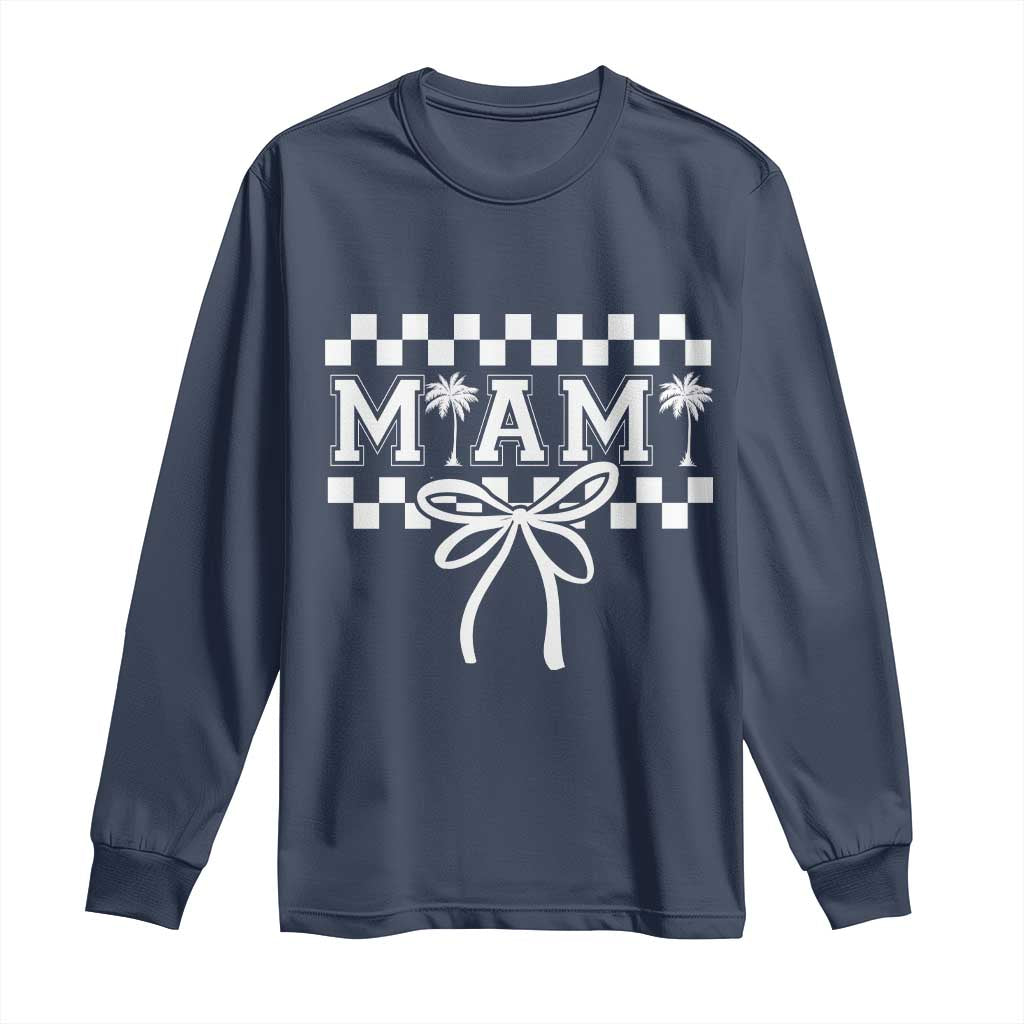 Preppy Miami Bow Aesthetic Long Sleeve Shirt Cute Checkered Palm Tree College Girl TS02 Navy Print Your Wear