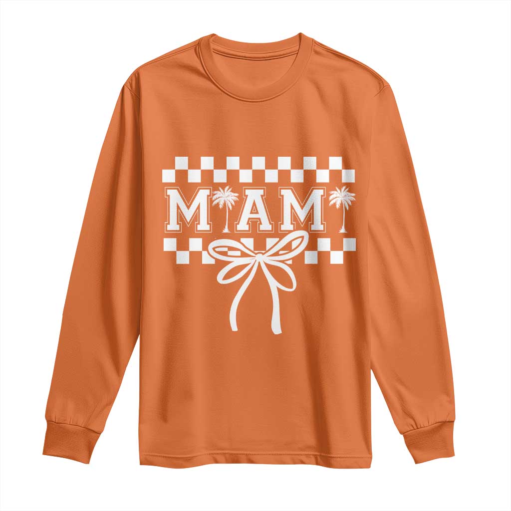 Preppy Miami Bow Aesthetic Long Sleeve Shirt Cute Checkered Palm Tree College Girl TS02 Orange Print Your Wear
