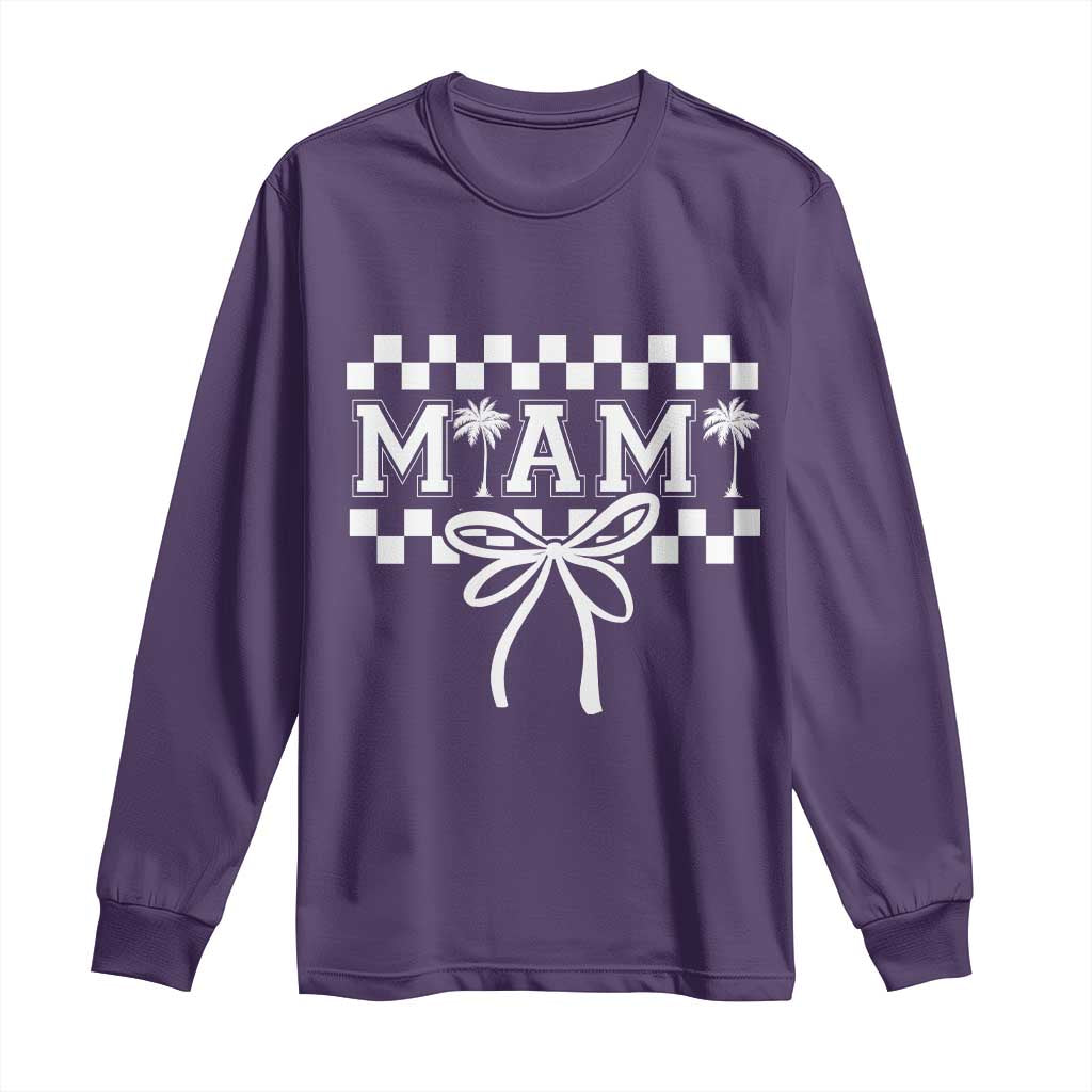 Preppy Miami Bow Aesthetic Long Sleeve Shirt Cute Checkered Palm Tree College Girl TS02 Purple Print Your Wear