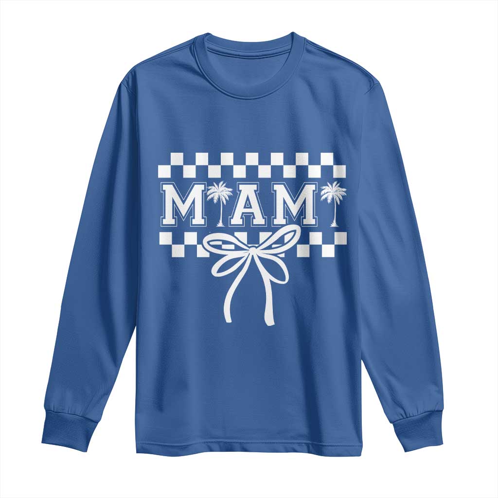 Preppy Miami Bow Aesthetic Long Sleeve Shirt Cute Checkered Palm Tree College Girl TS02 Royal Blue Print Your Wear