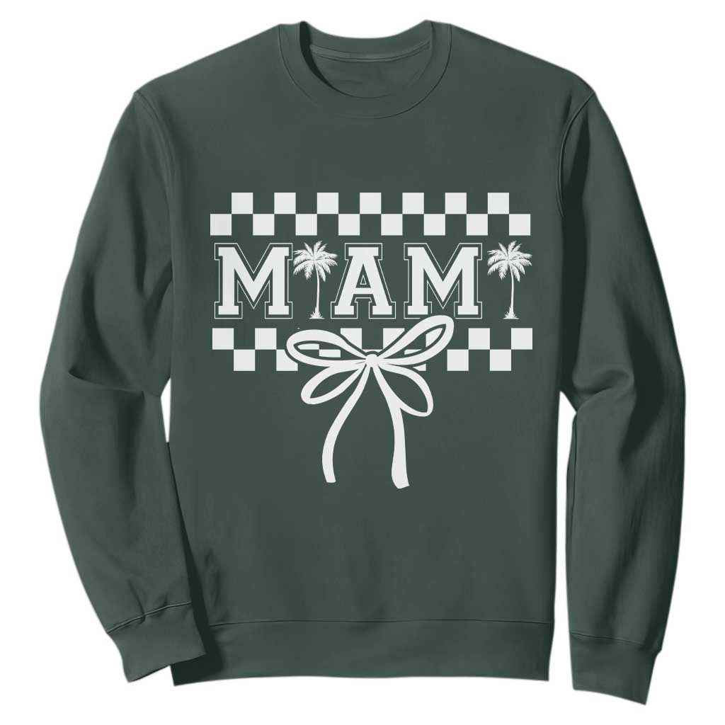 Preppy Miami Bow Aesthetic Sweatshirt Cute Checkered Palm Tree College Girl TS02 Dark Forest Green Print Your Wear