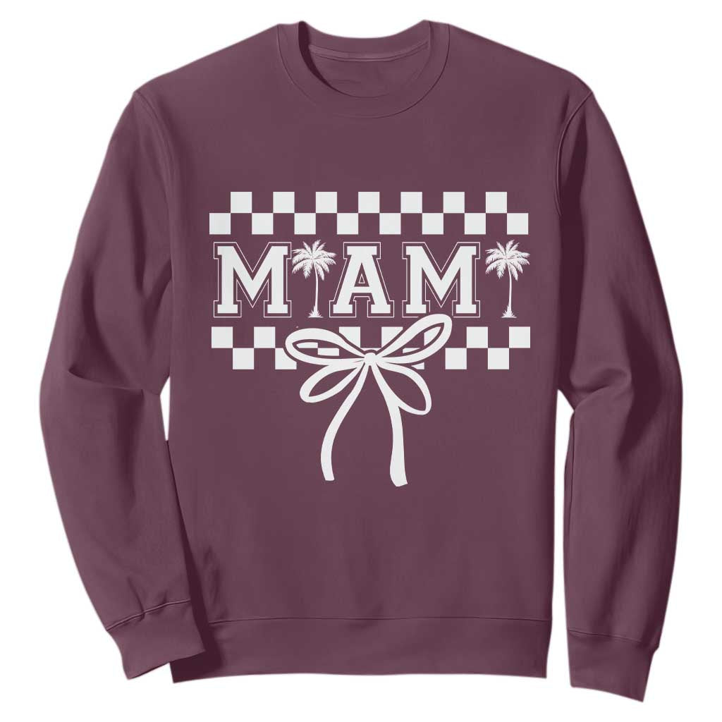 Preppy Miami Bow Aesthetic Sweatshirt Cute Checkered Palm Tree College Girl TS02 Maroon Print Your Wear