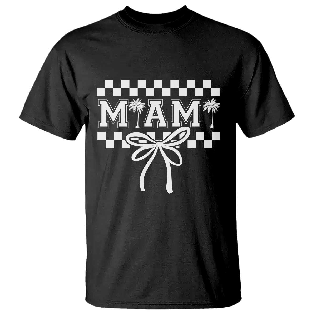 Preppy Miami Bow Aesthetic T Shirt Cute Checkered Palm Tree College Girl TS02 Black Print Your Wear