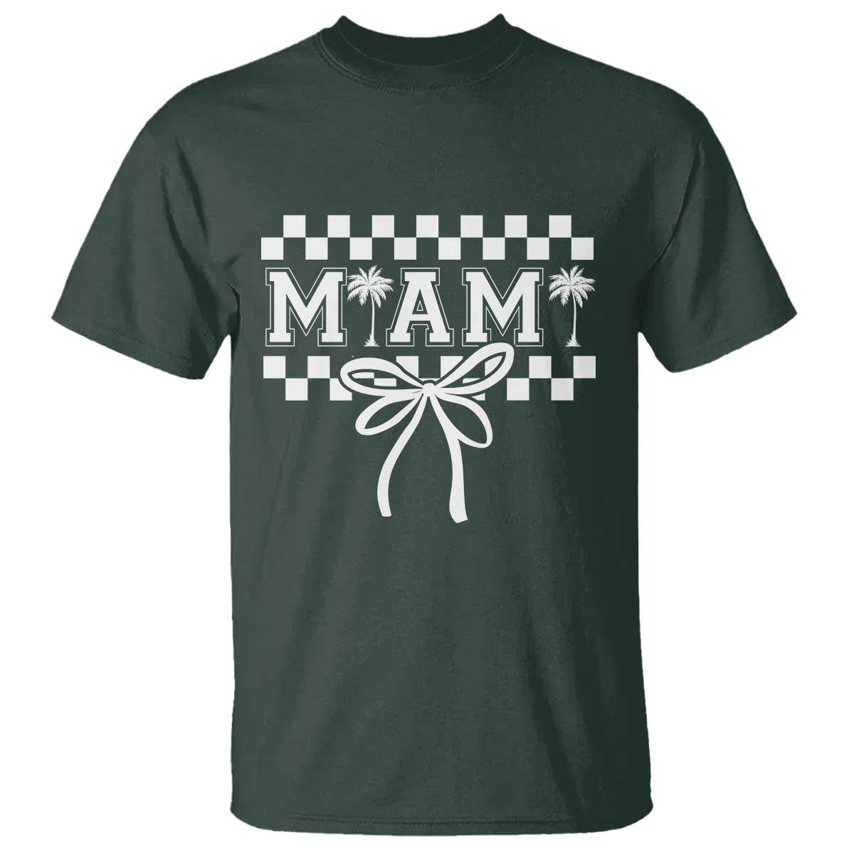 Preppy Miami Bow Aesthetic T Shirt Cute Checkered Palm Tree College Girl TS02 Dark Forest Green Print Your Wear