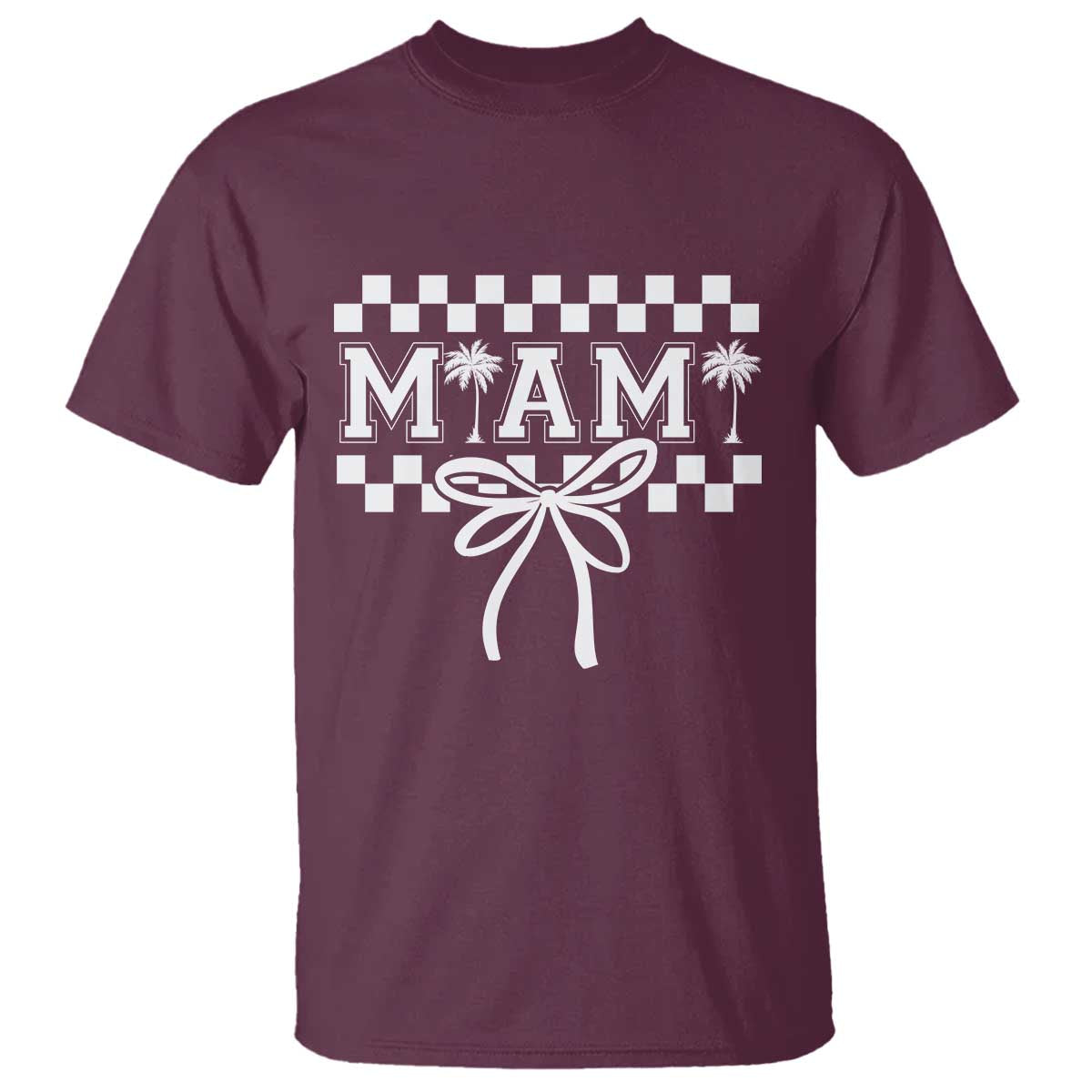 Preppy Miami Bow Aesthetic T Shirt Cute Checkered Palm Tree College Girl TS02 Maroon Print Your Wear
