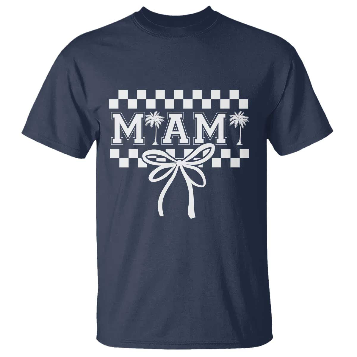 Preppy Miami Bow Aesthetic T Shirt Cute Checkered Palm Tree College Girl TS02 Navy Print Your Wear