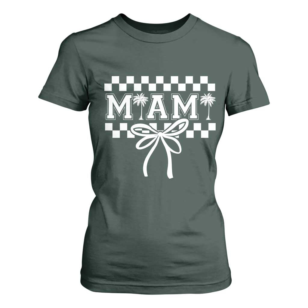 Preppy Miami Bow Aesthetic T Shirt For Women Cute Checkered Palm Tree College Girl TS02 Dark Forest Green Print Your Wear