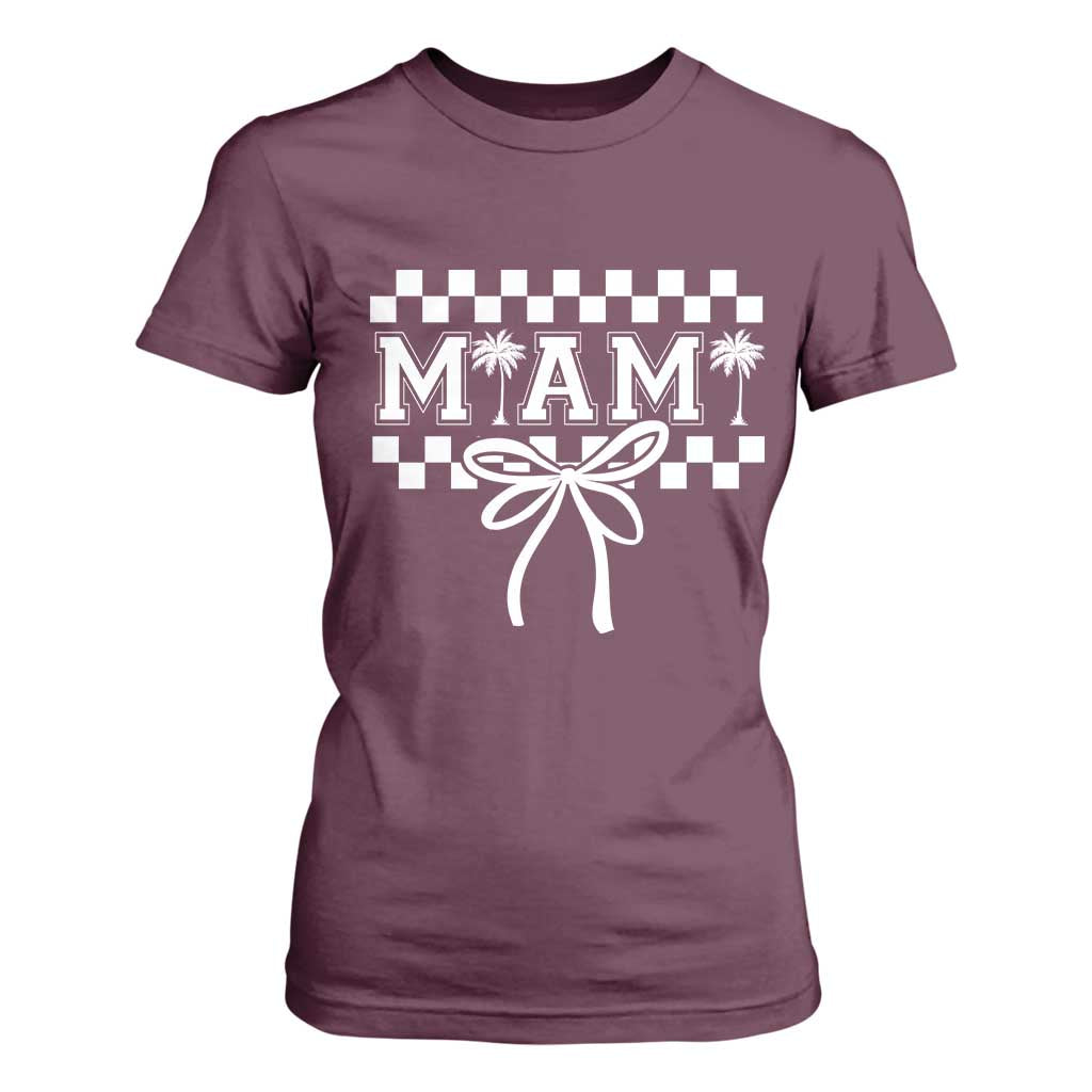 Preppy Miami Bow Aesthetic T Shirt For Women Cute Checkered Palm Tree College Girl TS02 Maroon Print Your Wear
