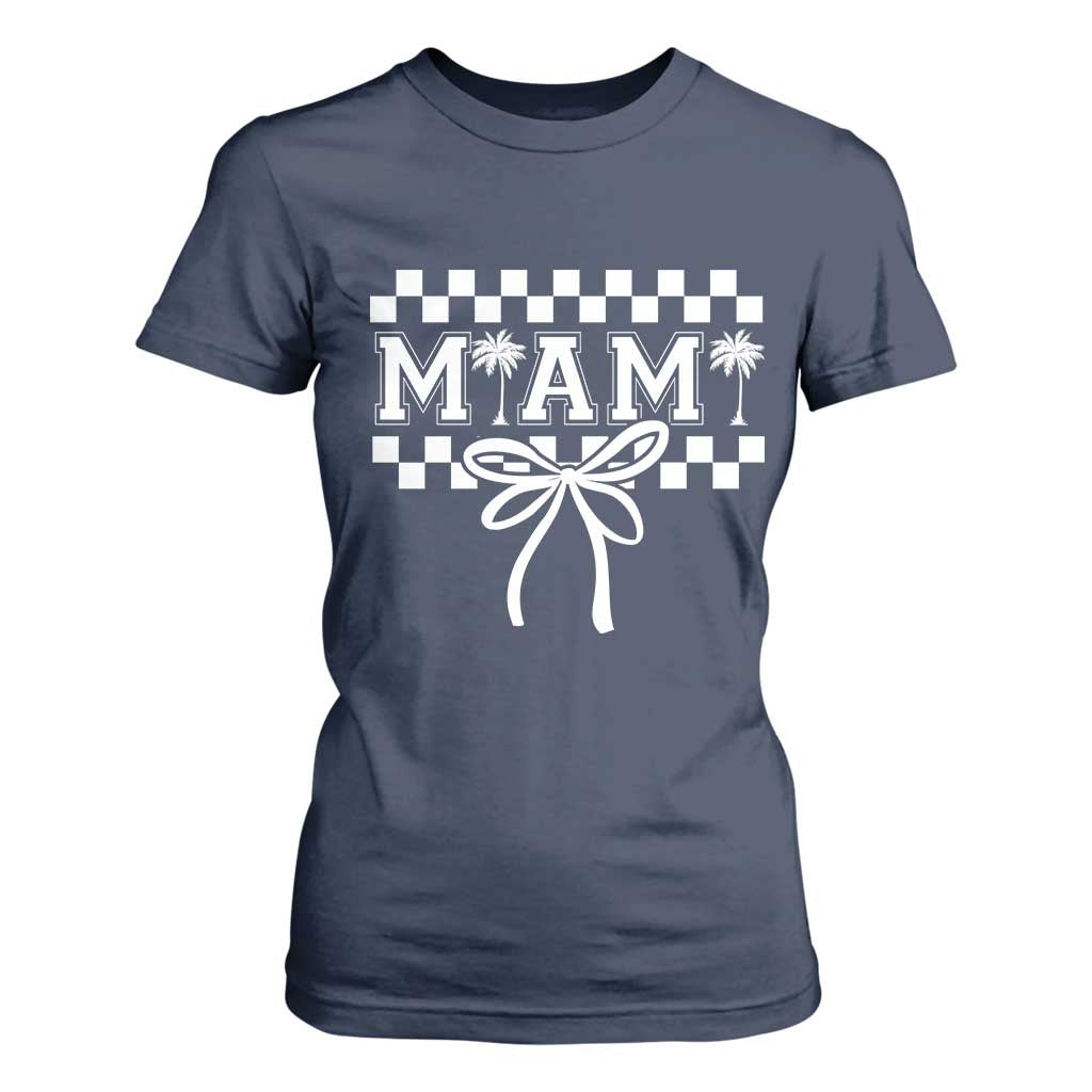 Preppy Miami Bow Aesthetic T Shirt For Women Cute Checkered Palm Tree College Girl TS02 Navy Print Your Wear