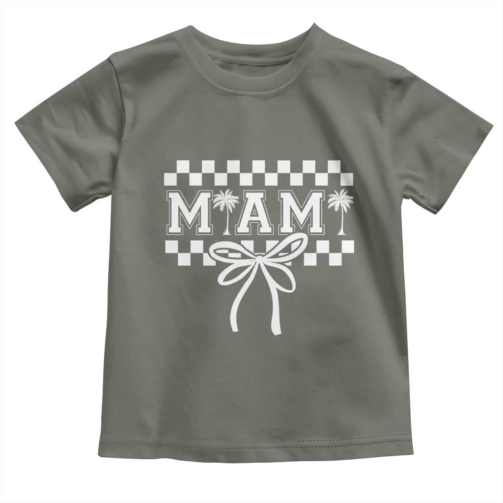 Preppy Miami Bow Aesthetic Toddler T Shirt Cute Checkered Palm Tree College Girl TS02 Military Green Print Your Wear