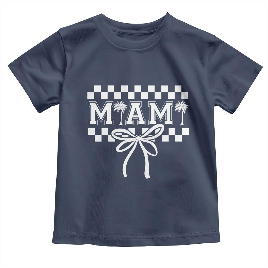 Preppy Miami Bow Aesthetic Toddler T Shirt Cute Checkered Palm Tree College Girl TS02 Navy Print Your Wear