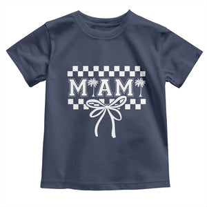 Preppy Miami Bow Aesthetic Toddler T Shirt Cute Checkered Palm Tree College Girl TS02 Navy Print Your Wear