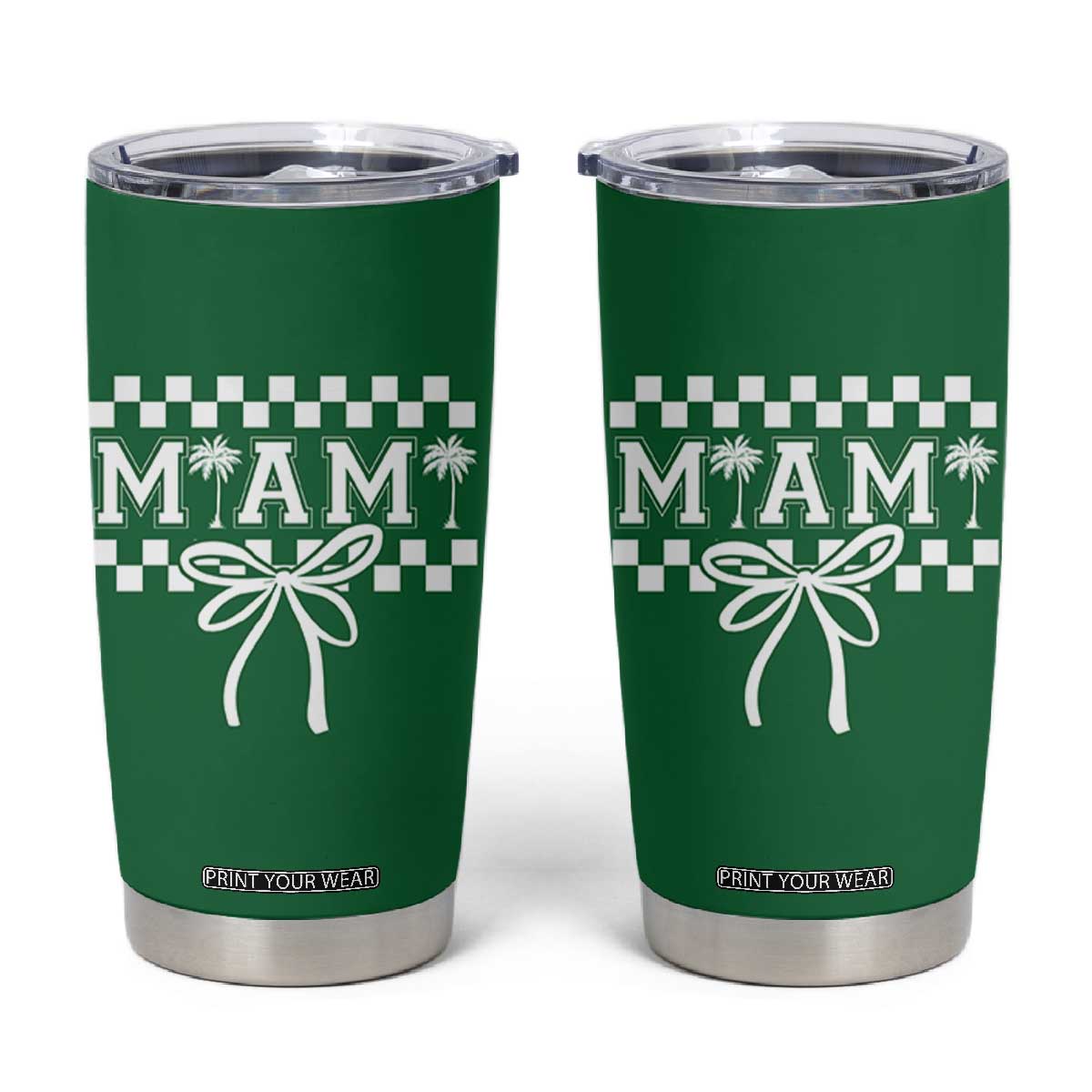 Preppy Miami Bow Aesthetic Tumbler Cup Cute Checkered Palm Tree College Girl TS02 Irish Green Print Your Wear