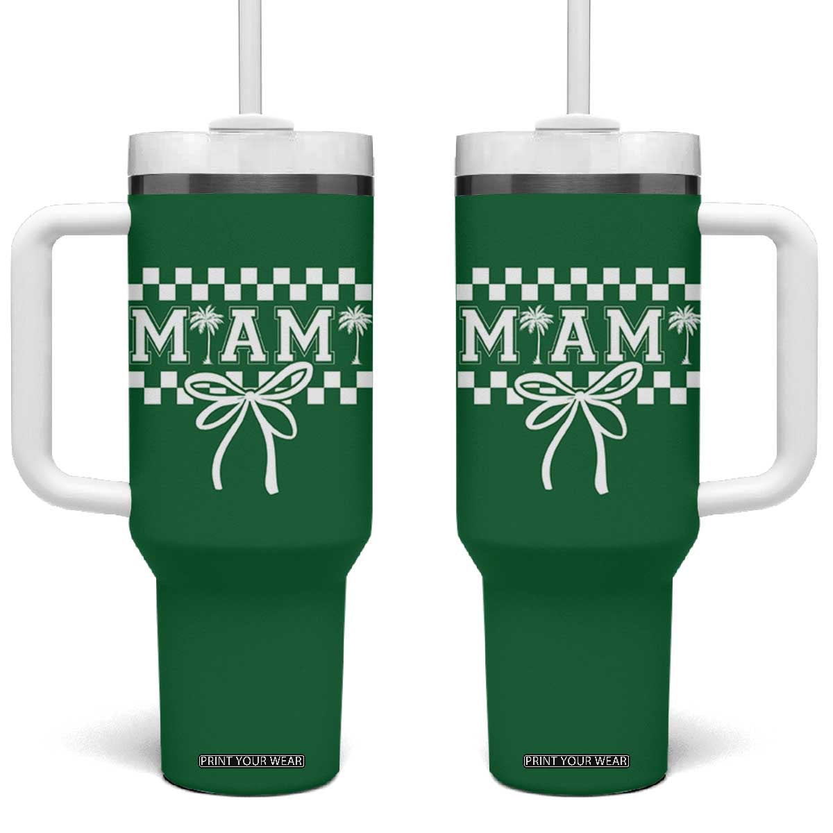 Preppy Miami Bow Aesthetic Tumbler With Handle Cute Checkered Palm Tree College Girl TS02 One Size: 40 oz Irish Green Print Your Wear