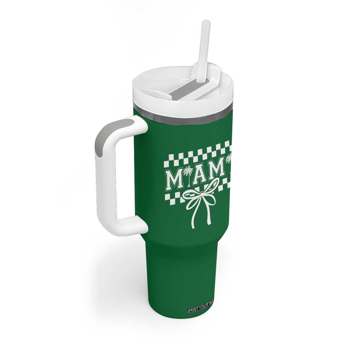 Preppy Miami Bow Aesthetic Tumbler With Handle Cute Checkered Palm Tree College Girl TS02 Print Your Wear