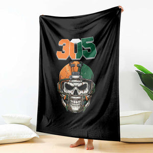 305 Football Warrior Skull Throw Blanket Orange and Green Miami Vibes TS02 Print Your Wear