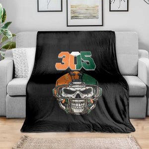 305 Football Warrior Skull Throw Blanket Orange and Green Miami Vibes TS02 Print Your Wear