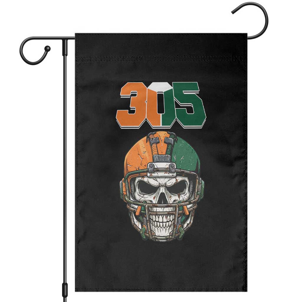 305 Football Warrior Skull Garden Flag Orange and Green Miami Vibes TS02 Black Print Your Wear