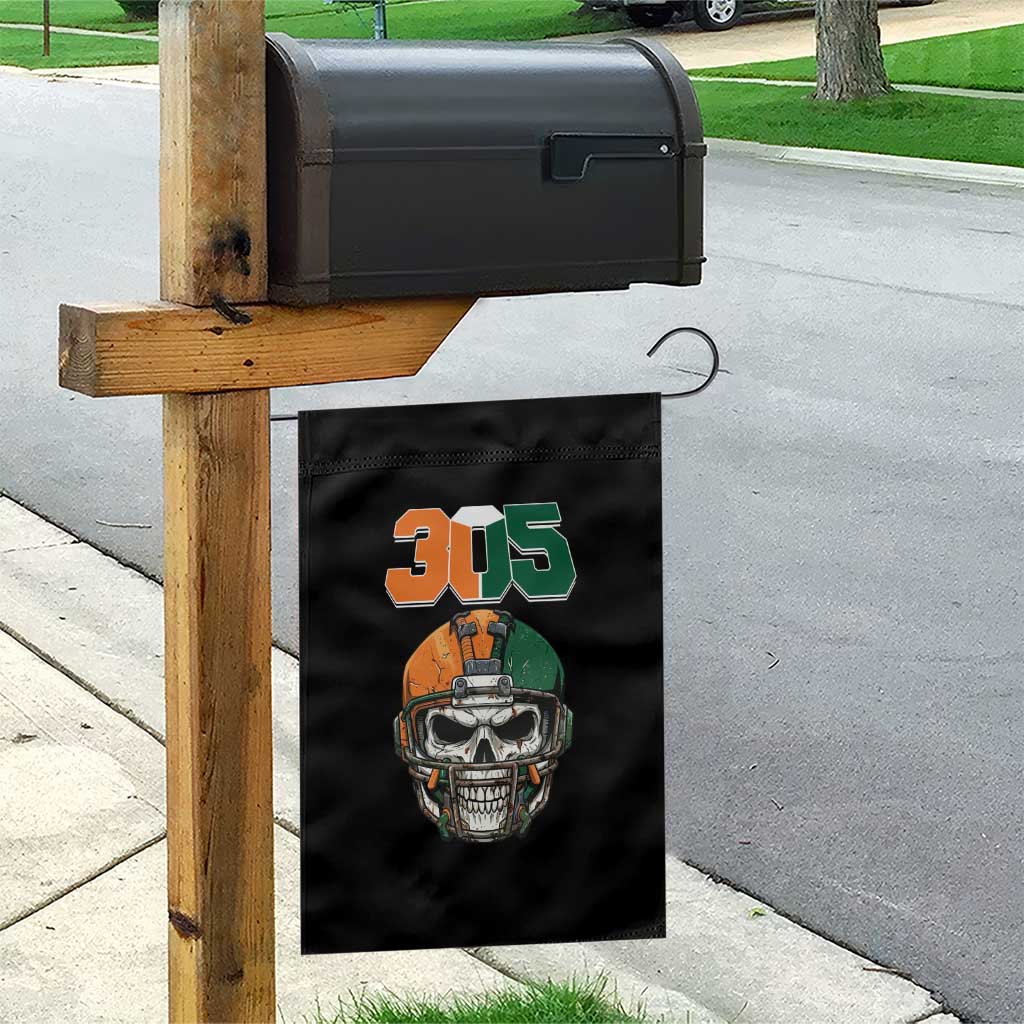305 Football Warrior Skull Garden Flag Orange and Green Miami Vibes TS02 Print Your Wear
