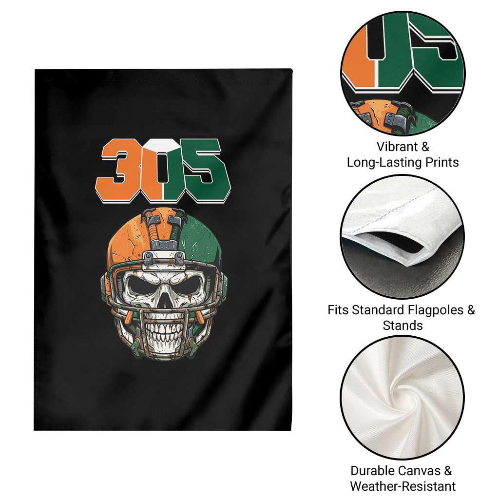 305 Football Warrior Skull Garden Flag Orange and Green Miami Vibes TS02 Print Your Wear