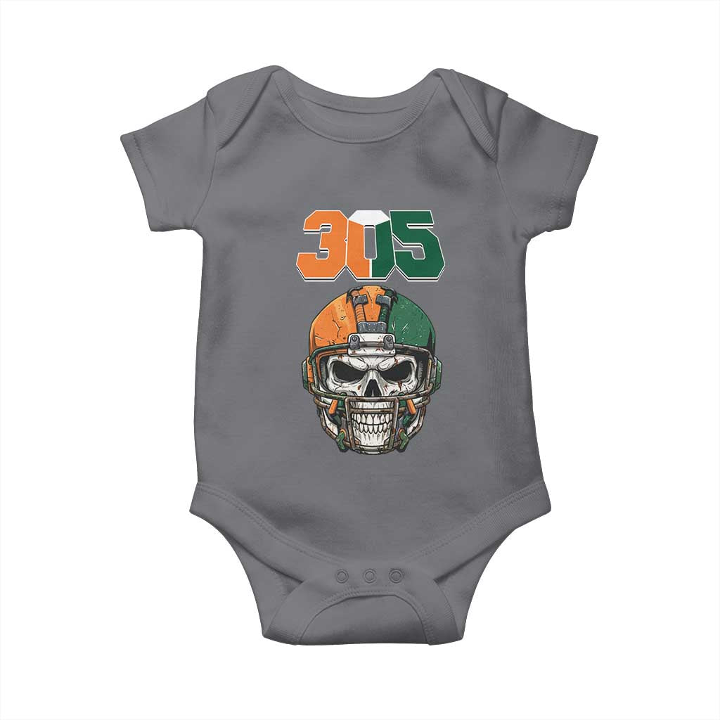 305 Football Warrior Skull Baby Onesie Orange and Green Miami Vibes TS02 Charcoal Print Your Wear