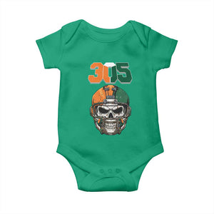 305 Football Warrior Skull Baby Onesie Orange and Green Miami Vibes TS02 Irish Green Print Your Wear