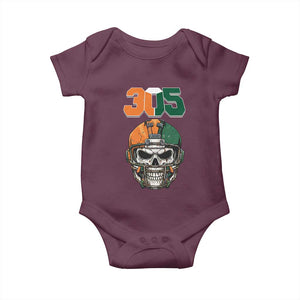 305 Football Warrior Skull Baby Onesie Orange and Green Miami Vibes TS02 Maroon Print Your Wear