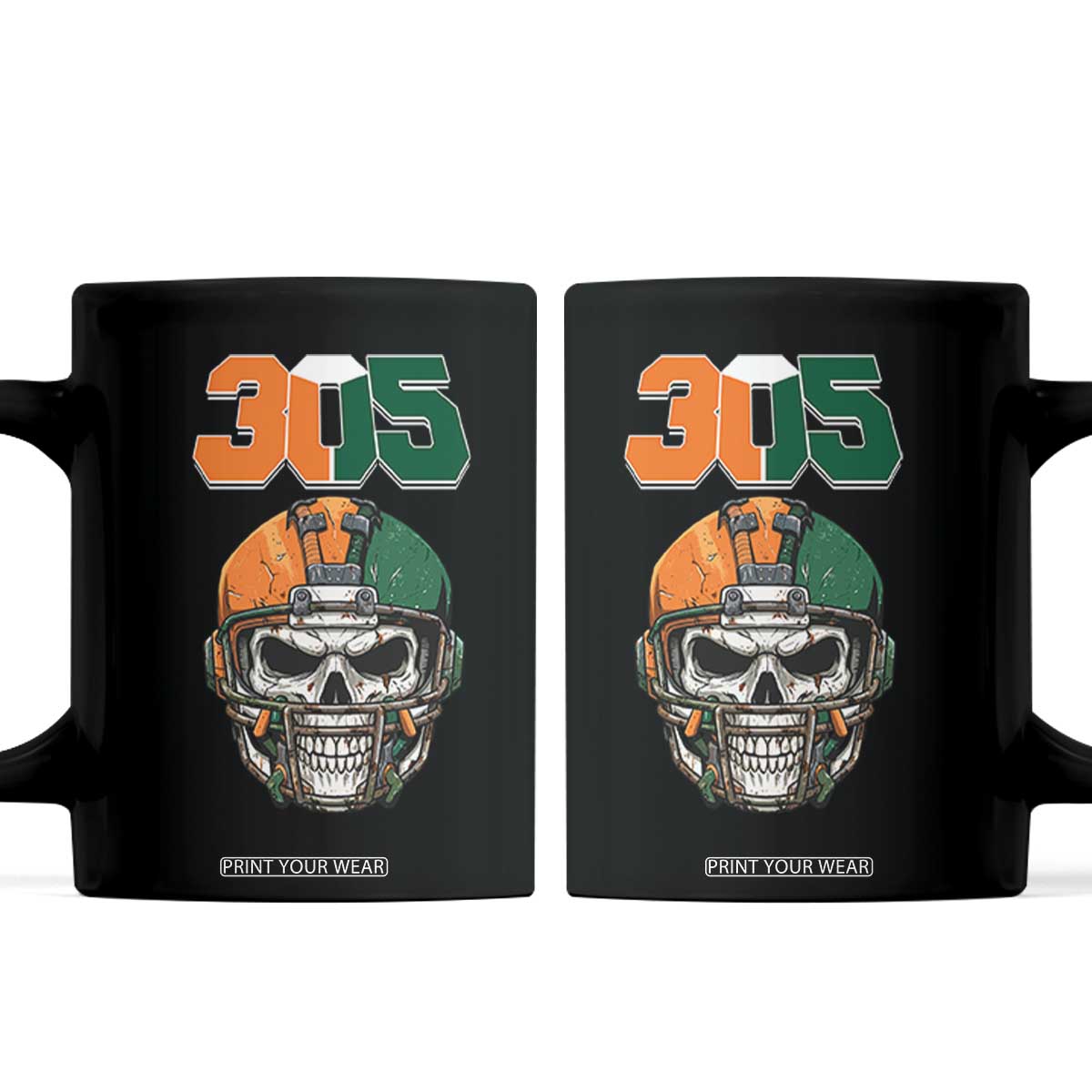 305 Football Warrior Skull Coffee Mug Orange and Green Miami Vibes TS02 Black Print Your Wear