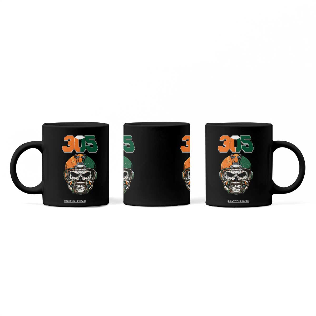 305 Football Warrior Skull Coffee Mug Orange and Green Miami Vibes TS02 Print Your Wear