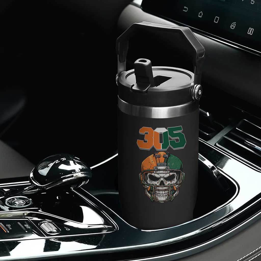 305 Football Warrior Skull Flip Straw Tumbler Orange and Green Miami Vibes TS02 Print Your Wear