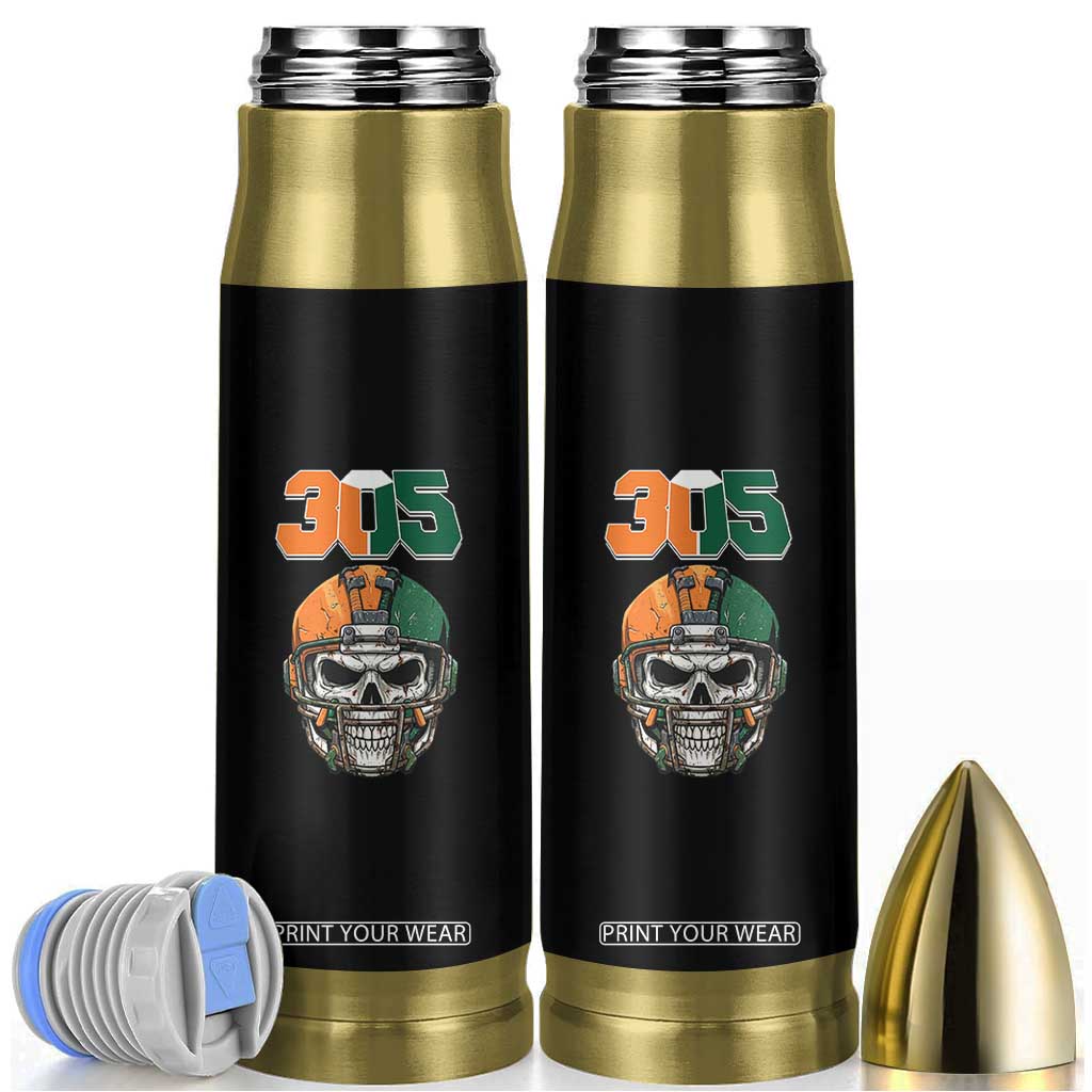 305 Football Warrior Skull Bullet Tumbler Orange and Green Miami Vibes TS02 Black Print Your Wear