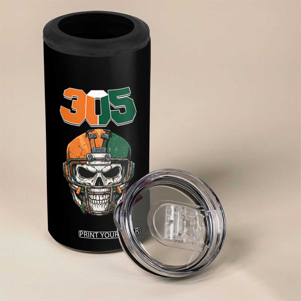 305 Football Warrior Skull 4 in 1 Can Cooler Tumbler Orange and Green Miami Vibes TS02 Print Your Wear