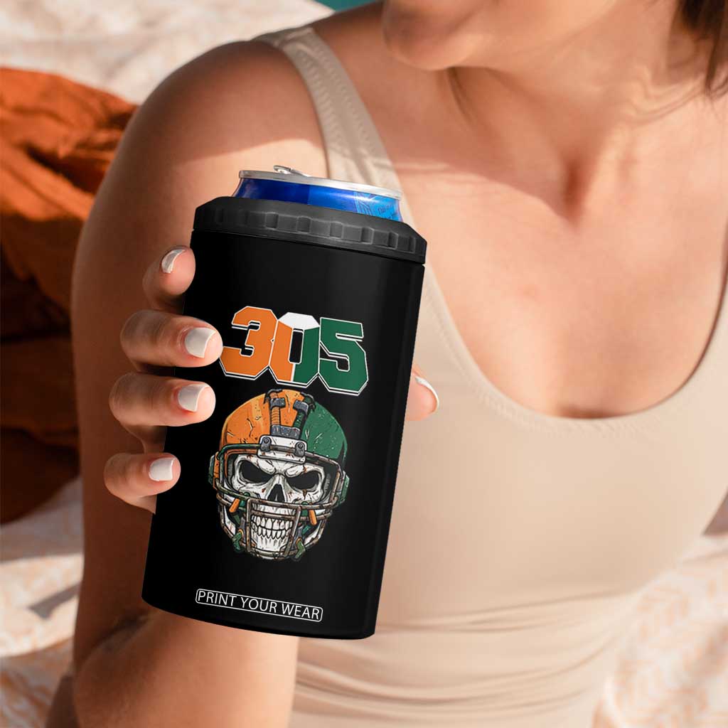 305 Football Warrior Skull 4 in 1 Can Cooler Tumbler Orange and Green Miami Vibes TS02 Print Your Wear