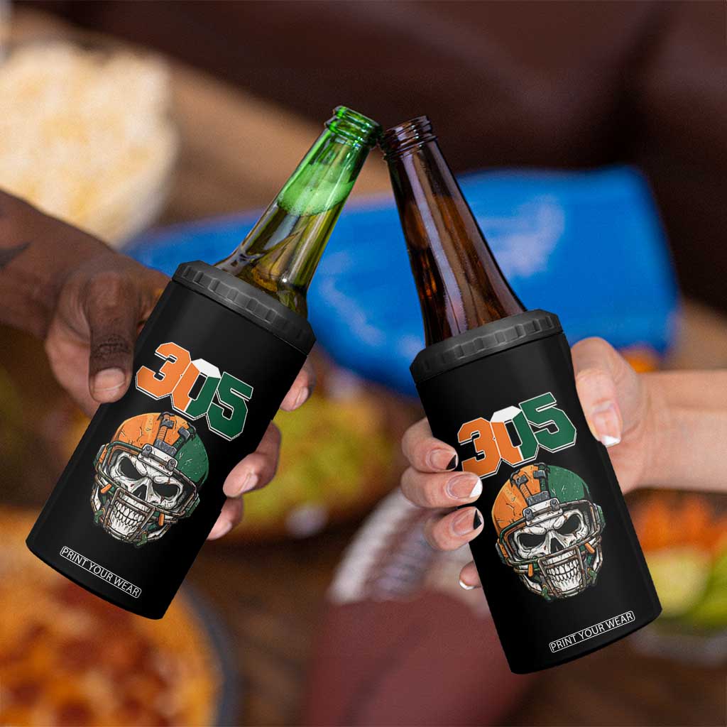 305 Football Warrior Skull 4 in 1 Can Cooler Tumbler Orange and Green Miami Vibes TS02 Print Your Wear