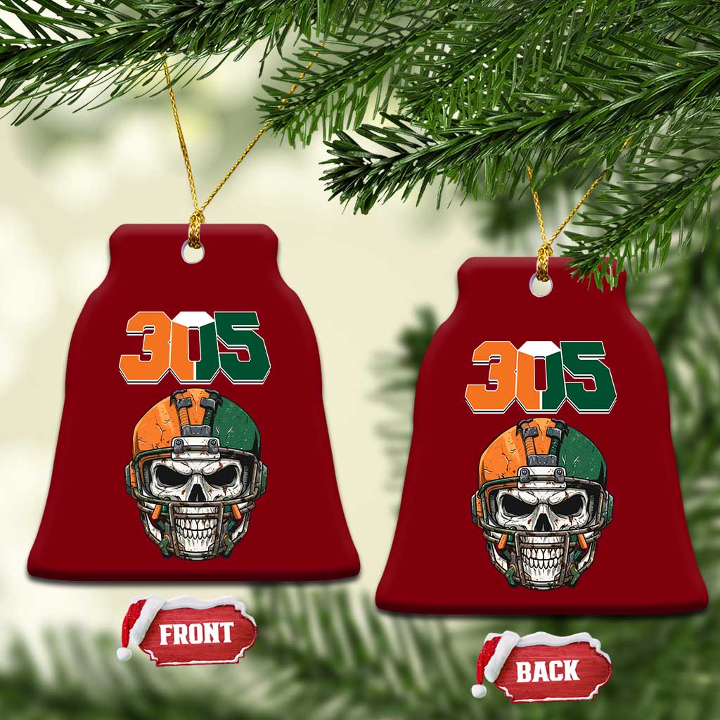 305 Football Warrior Skull Ceramic Ornament Orange and Green Miami Vibes TS02 Print Your Wear