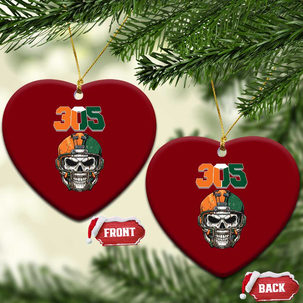 305 Football Warrior Skull Ceramic Ornament Orange and Green Miami Vibes TS02 Print Your Wear