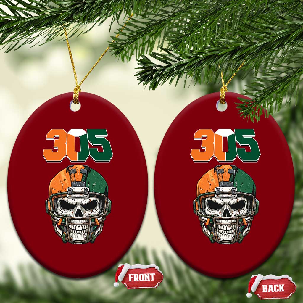 305 Football Warrior Skull Ceramic Ornament Orange and Green Miami Vibes TS02 Print Your Wear