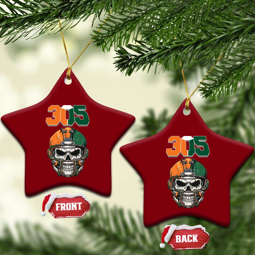 305 Football Warrior Skull Ceramic Ornament Orange and Green Miami Vibes TS02 Print Your Wear