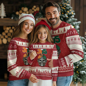 305 Football Warrior Skull Ugly Christmas Sweater Orange and Green Miami Vibes TS02 Red Beige Print Your Wear