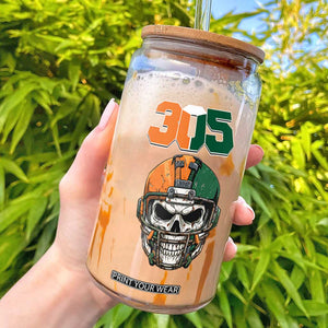 305 Football Warrior Skull Glass Can Orange and Green Miami Vibes TS02 Black Print Your Wear