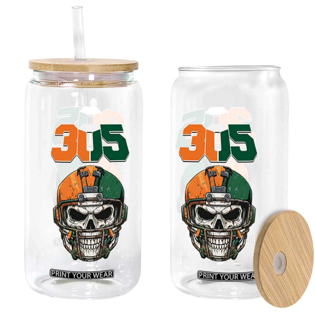305 Football Warrior Skull Glass Can Orange and Green Miami Vibes TS02 Print Your Wear