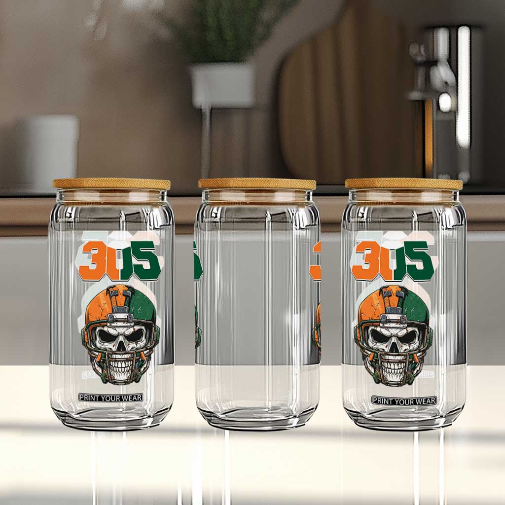 305 Football Warrior Skull Glass Can Orange and Green Miami Vibes TS02 Print Your Wear