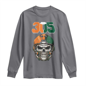 305 Football Warrior Skull Long Sleeve Shirt Orange and Green Miami Vibes TS02 Charcoal Print Your Wear
