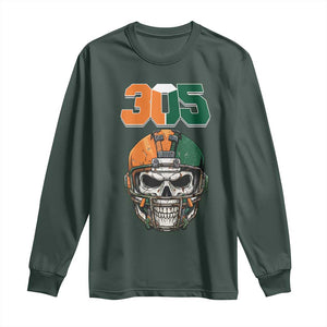 305 Football Warrior Skull Long Sleeve Shirt Orange and Green Miami Vibes TS02 Dark Forest Green Print Your Wear