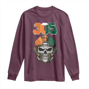 305 Football Warrior Skull Long Sleeve Shirt Orange and Green Miami Vibes TS02 Maroon Print Your Wear