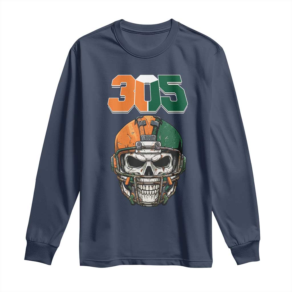 305 Football Warrior Skull Long Sleeve Shirt Orange and Green Miami Vibes TS02 Navy Print Your Wear