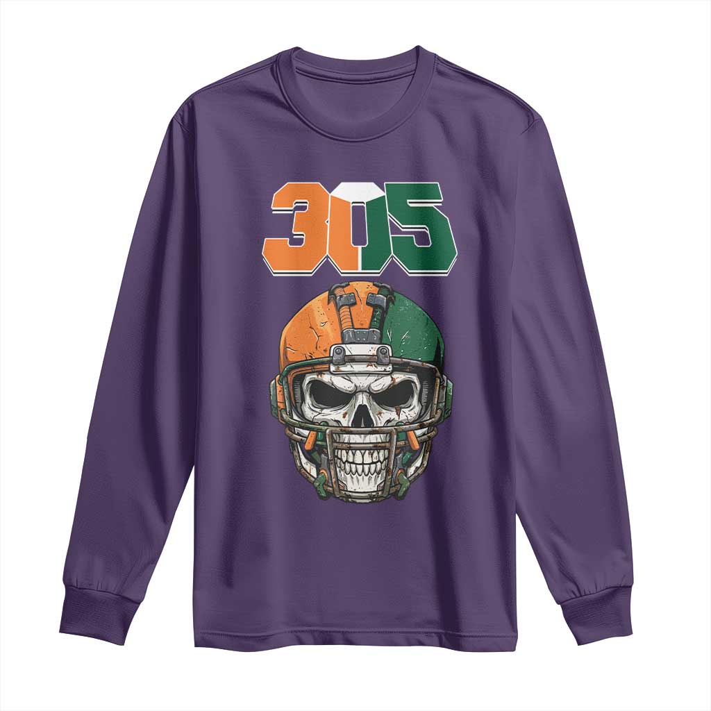 305 Football Warrior Skull Long Sleeve Shirt Orange and Green Miami Vibes TS02 Purple Print Your Wear